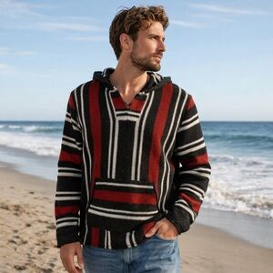 Lucky Brand Baja Hoodie Pullover Striped Hooded Sweatshirt Size Medium